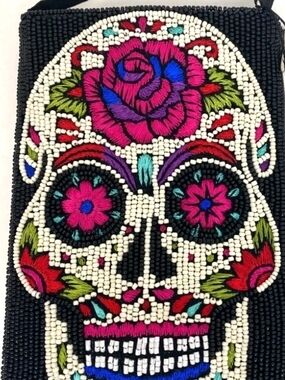 Day of the Dead Skull Beaded Crossbody Bag byBamboo Trading Company